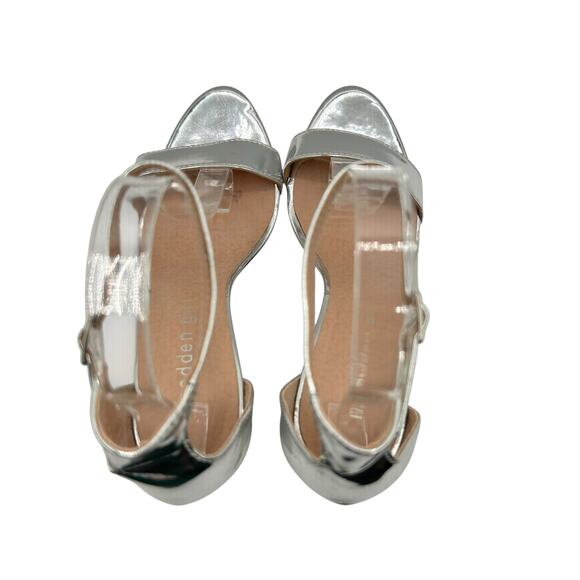 Silver Metallic Ankle Strap Block Heel Sandal Party Wedding Dress Shoes Size 7 - Picture 10 of 13